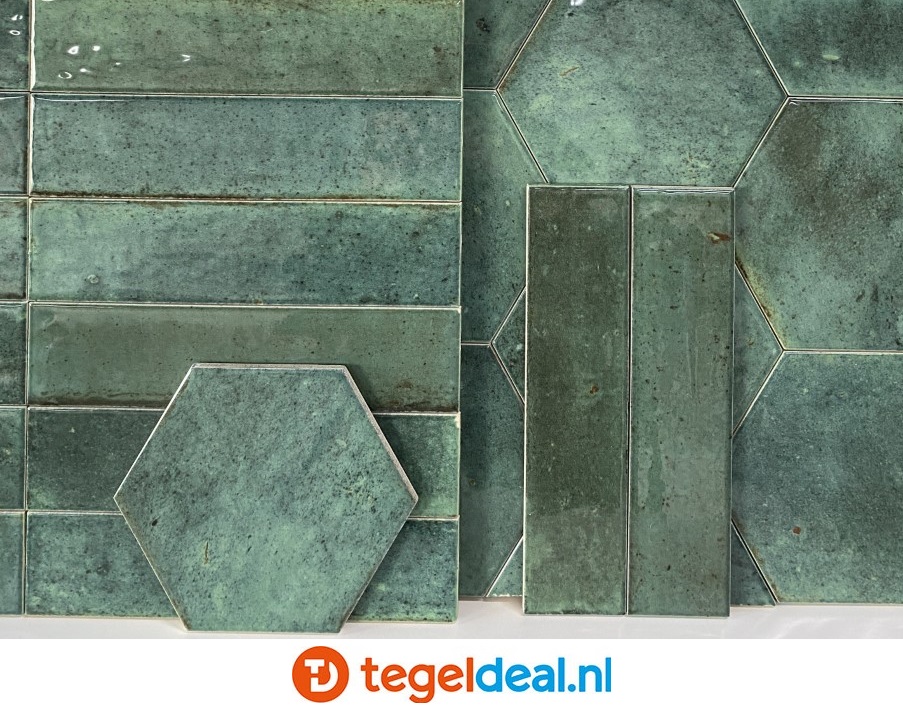 wandtegels Ribesalbes, Hope OLIVE glans, 6x25 cm; Groene glanzende